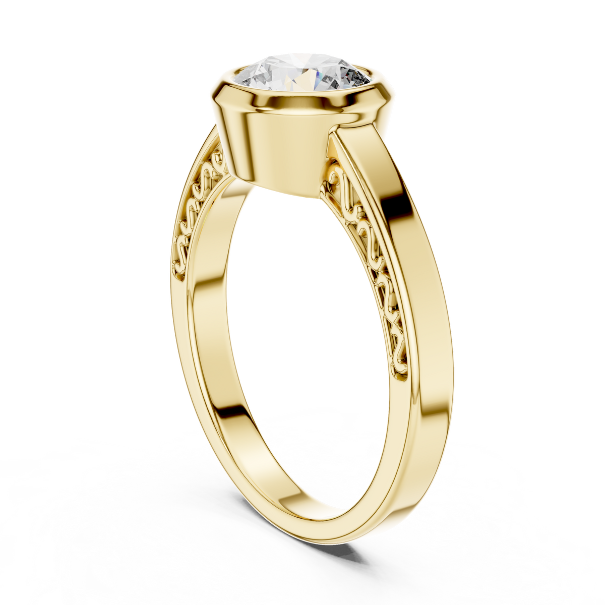 1 CT Round Bezel Solitaire Engagement Ring | 925 Sterling Silver & 18K Plating
