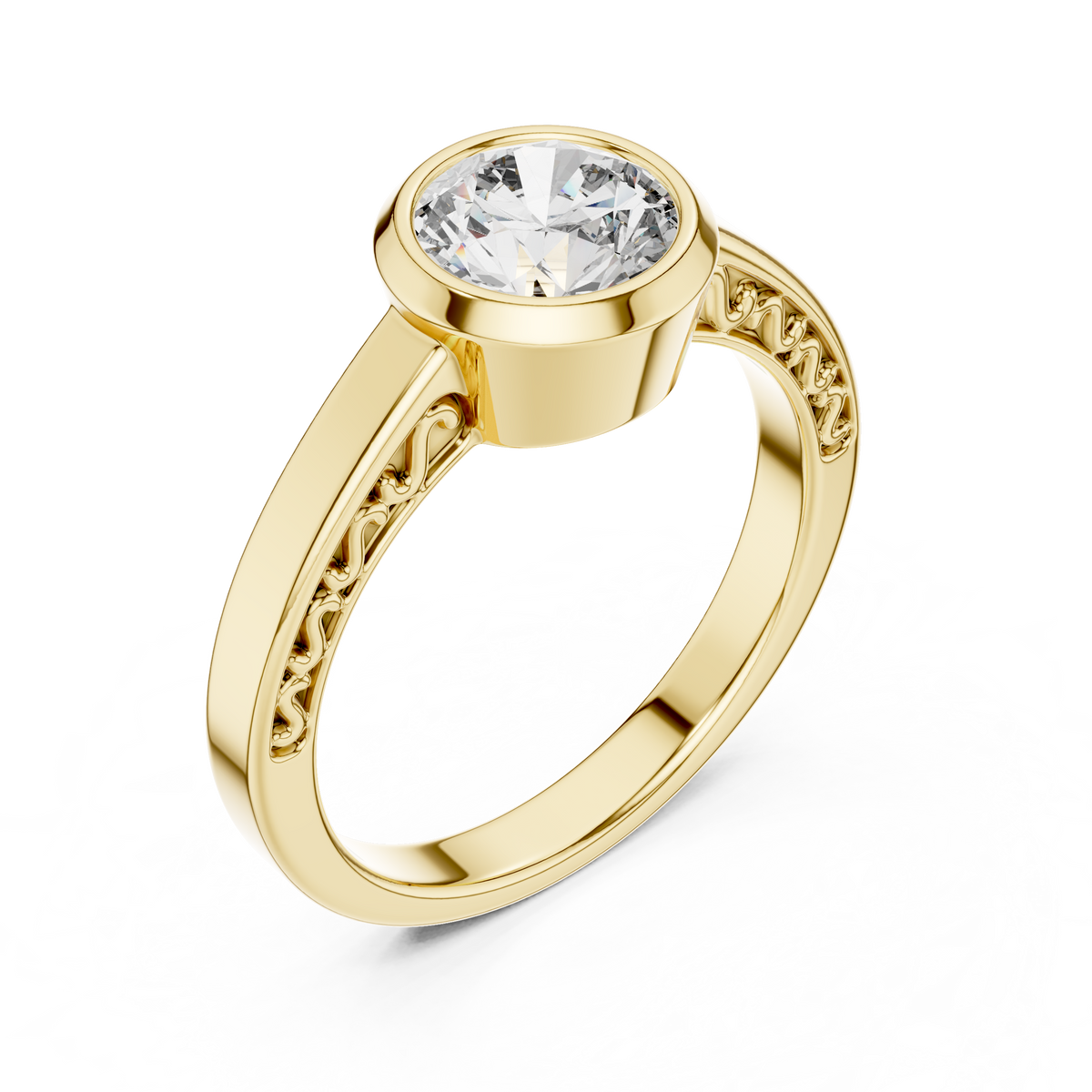 1 CT Round Bezel Solitaire Engagement Ring | 925 Sterling Silver & 18K Plating