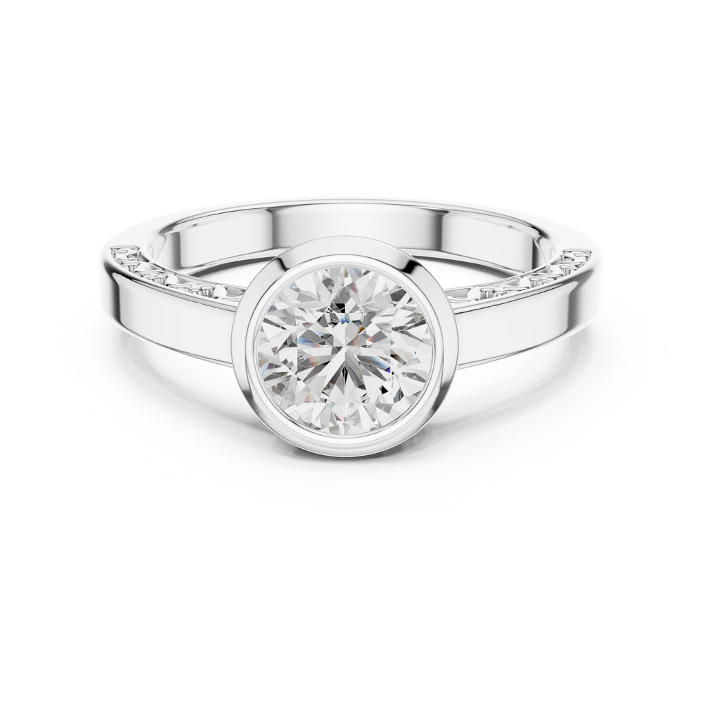 1 CT Round Bezel Solitaire Engagement Ring | 925 Sterling Silver & 18K Plating