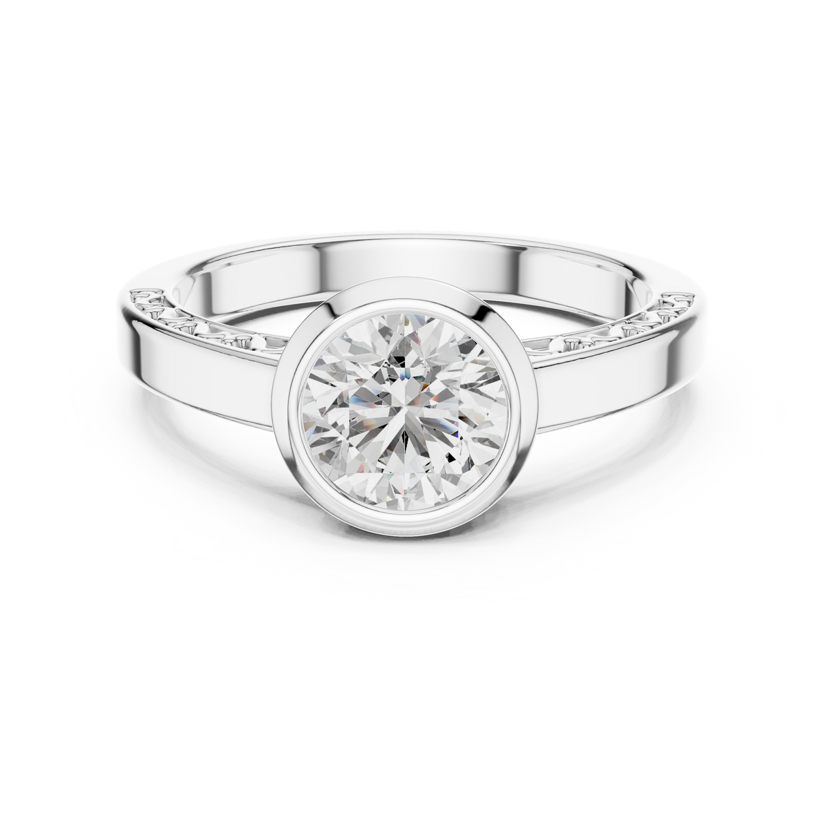 1 CT Round Bezel Solitaire Engagement Ring | 925 Sterling Silver & 18K Plating