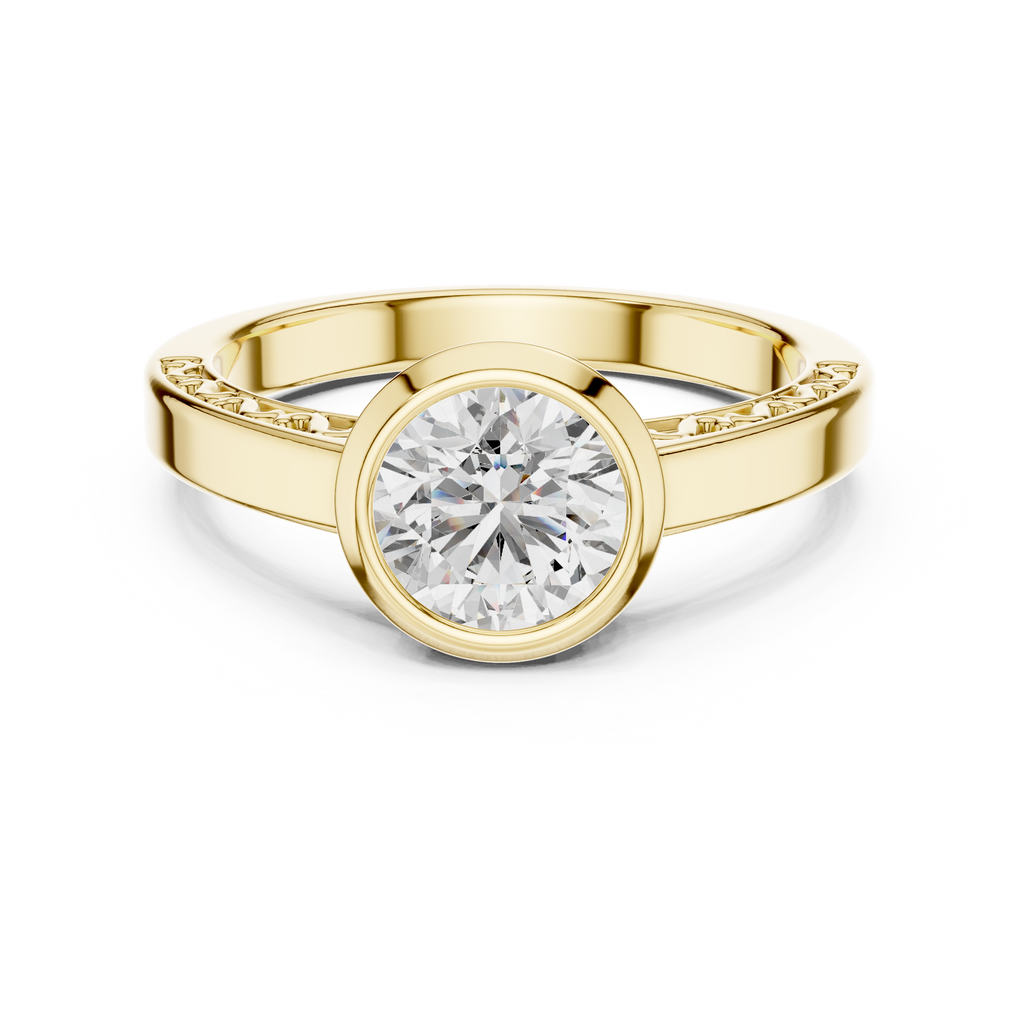 1 CT Round Bezel Solitaire Engagement Ring | 925 Sterling Silver & 18K Plating