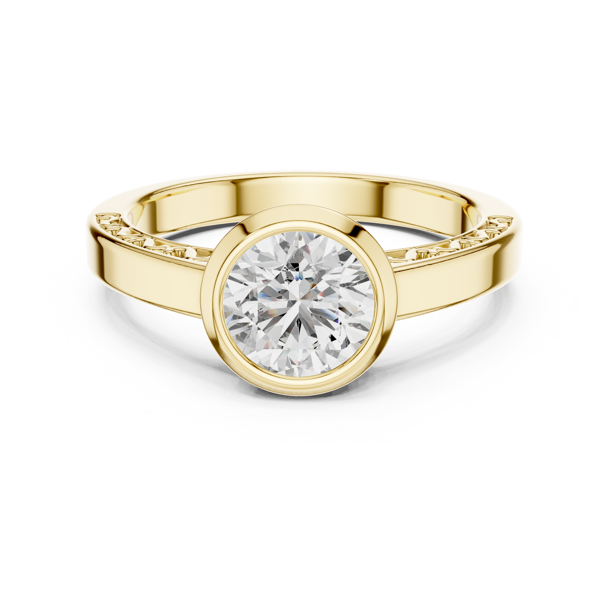 1 CT Round Bezel Solitaire Engagement Ring | 925 Sterling Silver & 18K Plating