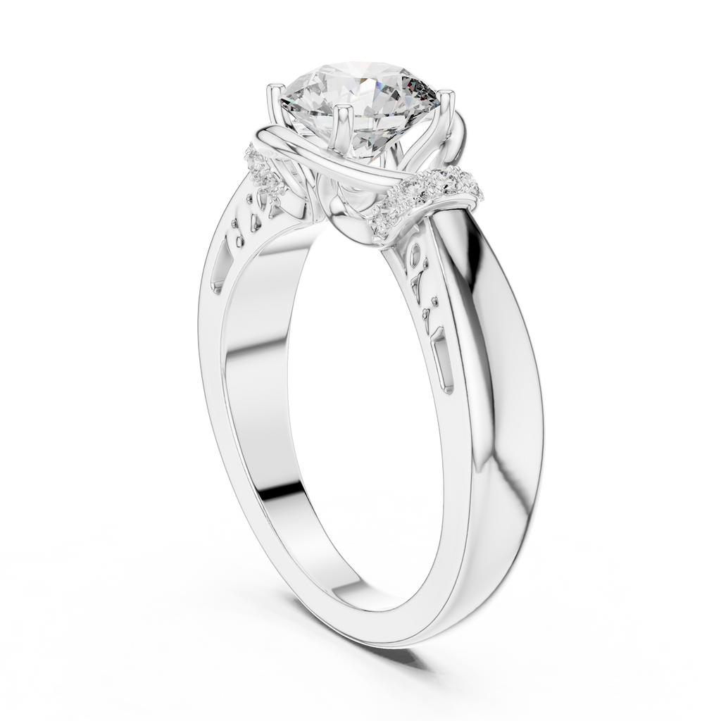 1 CT Round Sculptural Solitaire Engagement Ring | 925 Sterling Silver & 18K Plating