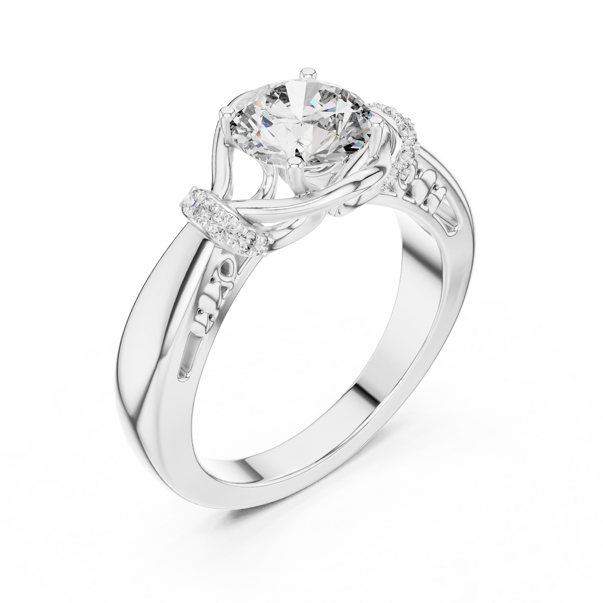 1 CT Round Sculptural Solitaire Engagement Ring | 925 Sterling Silver & 18K Plating