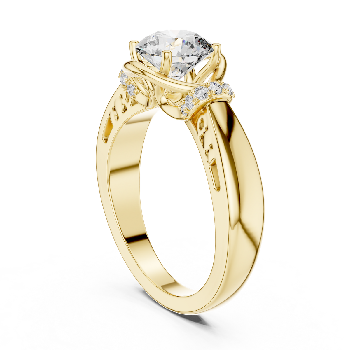 1 CT Round Sculptural Solitaire Engagement Ring | 925 Sterling Silver & 18K Plating