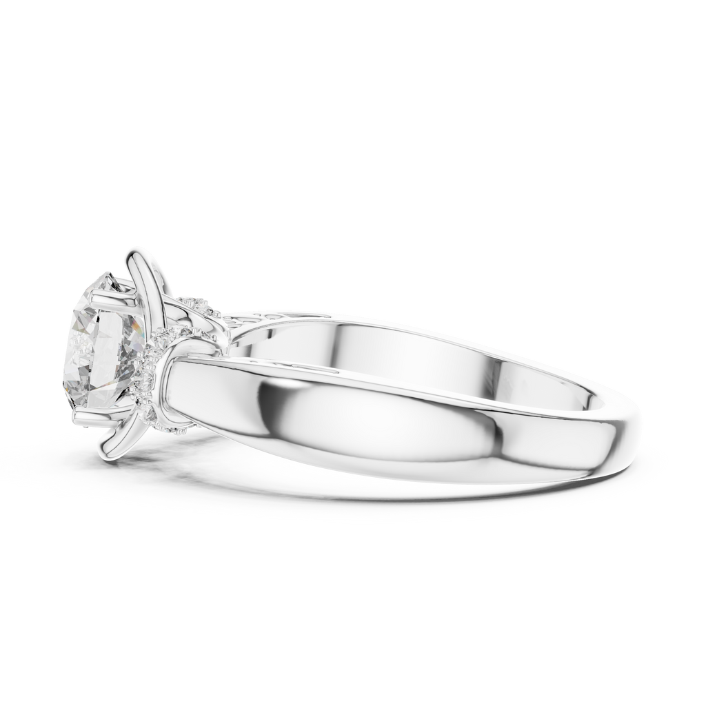 1 CT Round Sculptural Solitaire Engagement Ring | 925 Sterling Silver & 18K Plating