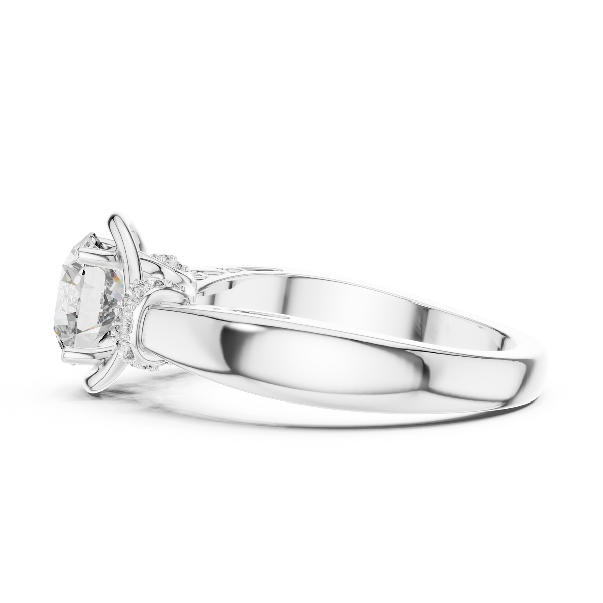 1 CT Round Sculptural Solitaire Engagement Ring | 925 Sterling Silver & 18K Plating