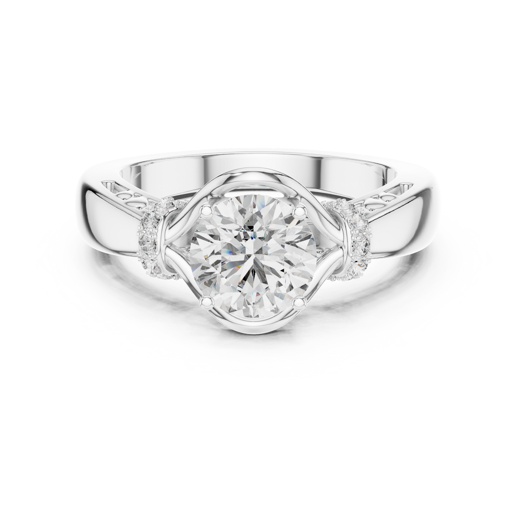 1 CT Round Sculptural Solitaire Engagement Ring | 925 Sterling Silver & 18K Plating