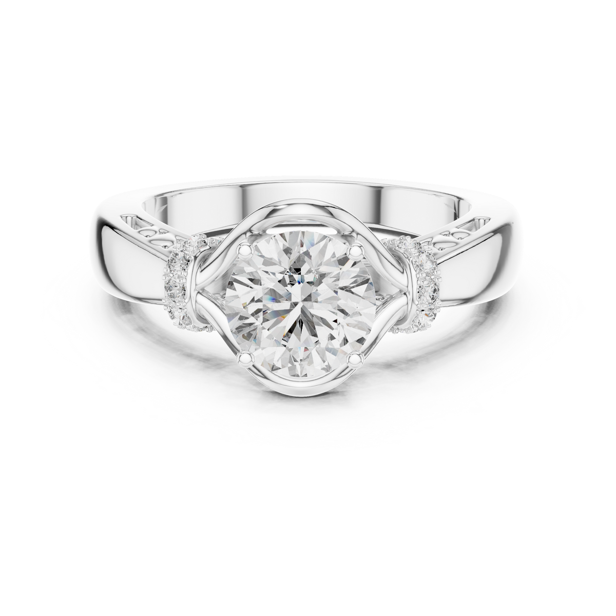 1 CT Round Sculptural Solitaire Engagement Ring | 925 Sterling Silver & 18K Plating