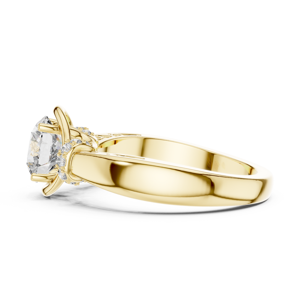 1 CT Round Sculptural Solitaire Engagement Ring | 925 Sterling Silver & 18K Plating