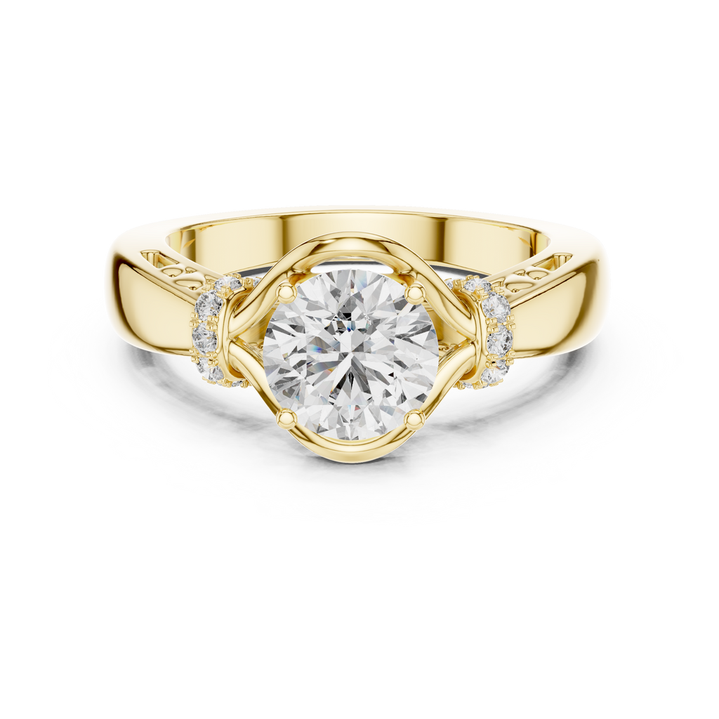 1 CT Round Sculptural Solitaire Engagement Ring | 925 Sterling Silver & 18K Plating