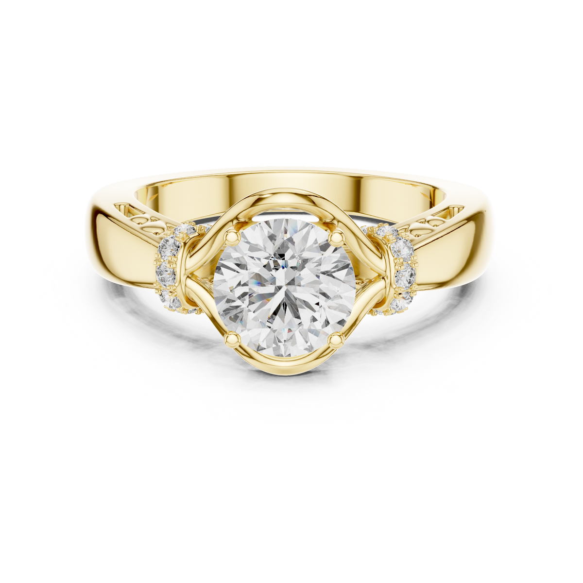 1 CT Round Sculptural Solitaire Engagement Ring | 925 Sterling Silver & 18K Plating