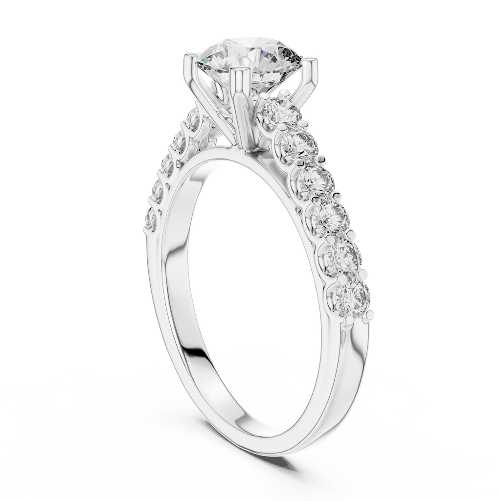1 CT Round Pavé Solitaire Engagement Ring | 925 Sterling Silver & 18K Plating