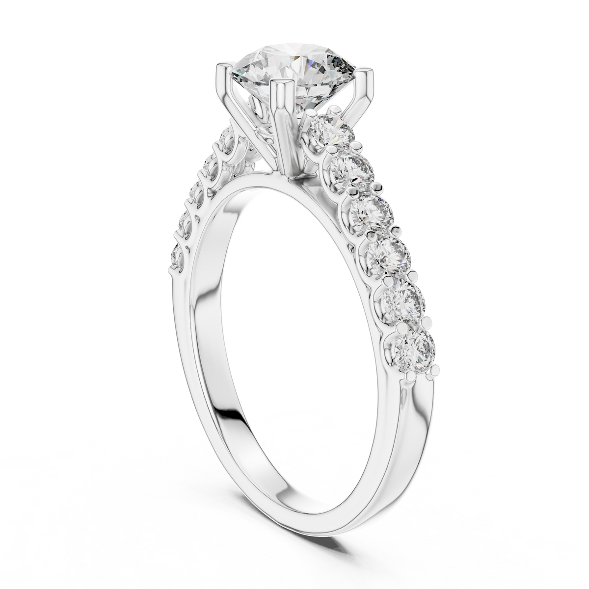 1 CT Round Pavé Solitaire Engagement Ring | 925 Sterling Silver & 18K Plating
