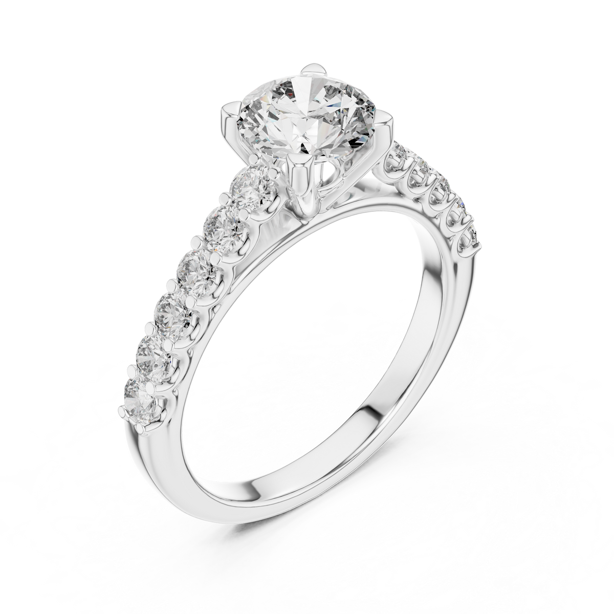 1 CT Round Pavé Solitaire Engagement Ring | 925 Sterling Silver & 18K Plating