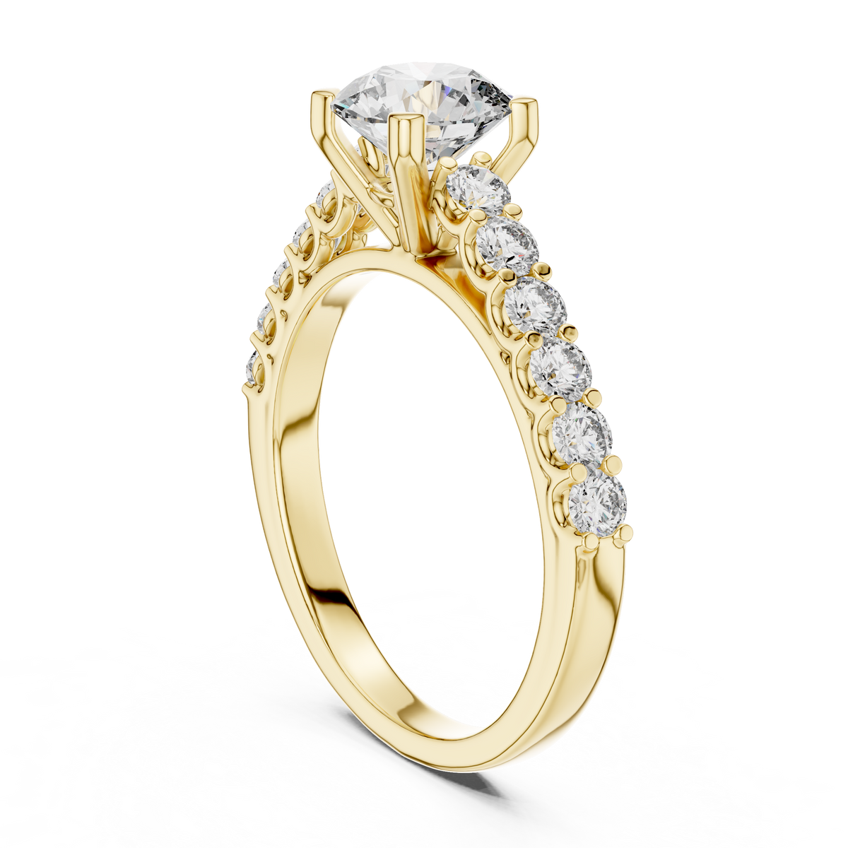 1 CT Round Pavé Solitaire Engagement Ring | 925 Sterling Silver & 18K Plating
