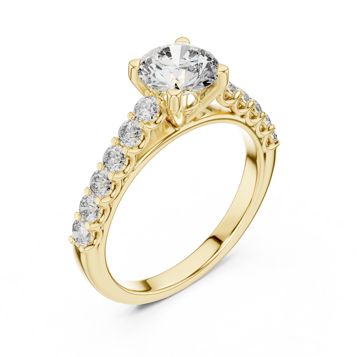 1 CT Round Pavé Solitaire Engagement Ring | 925 Sterling Silver & 18K Plating