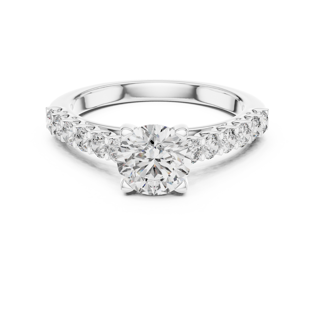 1 CT Round Pavé Solitaire Engagement Ring | 925 Sterling Silver & 18K Plating