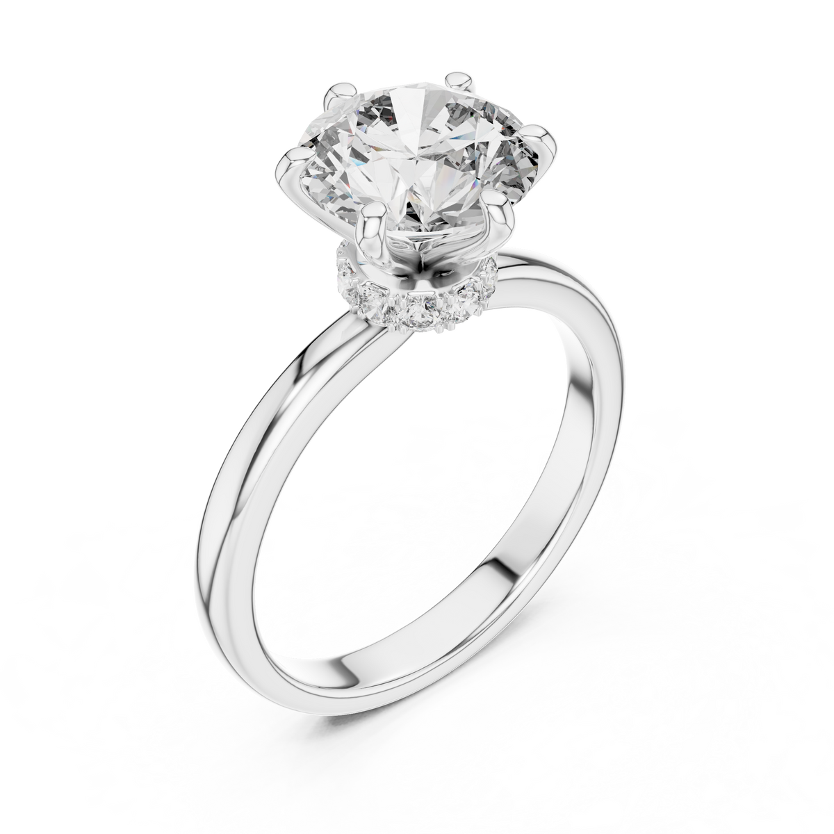 2 CT Round Solitaire Engagement Ring with Pavé Accents | 925 Sterling Silver