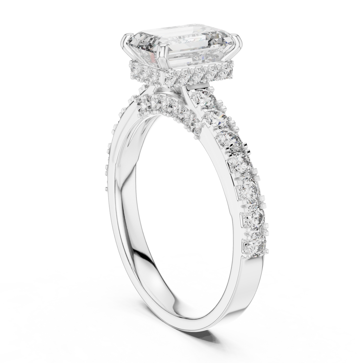 1.67 CT Emerald-Cut Engagement Ring with Pavé Accents | 925 Sterling Silver