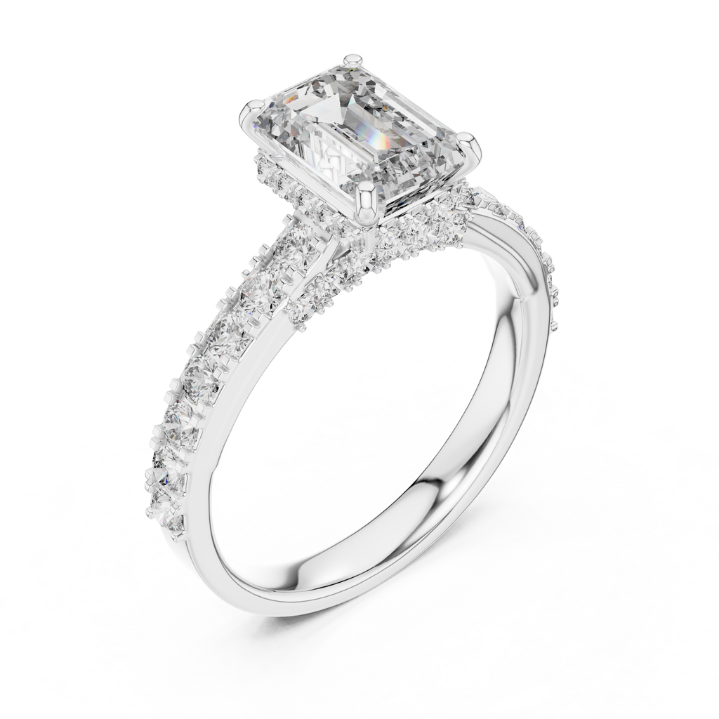 1.67 CT Emerald-Cut Engagement Ring with Pavé Accents | 925 Sterling Silver
