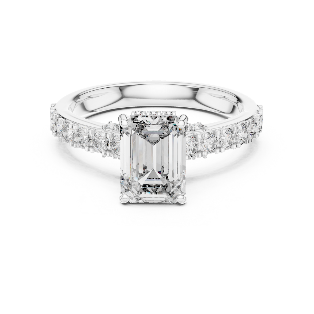 1.67 CT Emerald-Cut Engagement Ring with Pavé Accents | 925 Sterling Silver