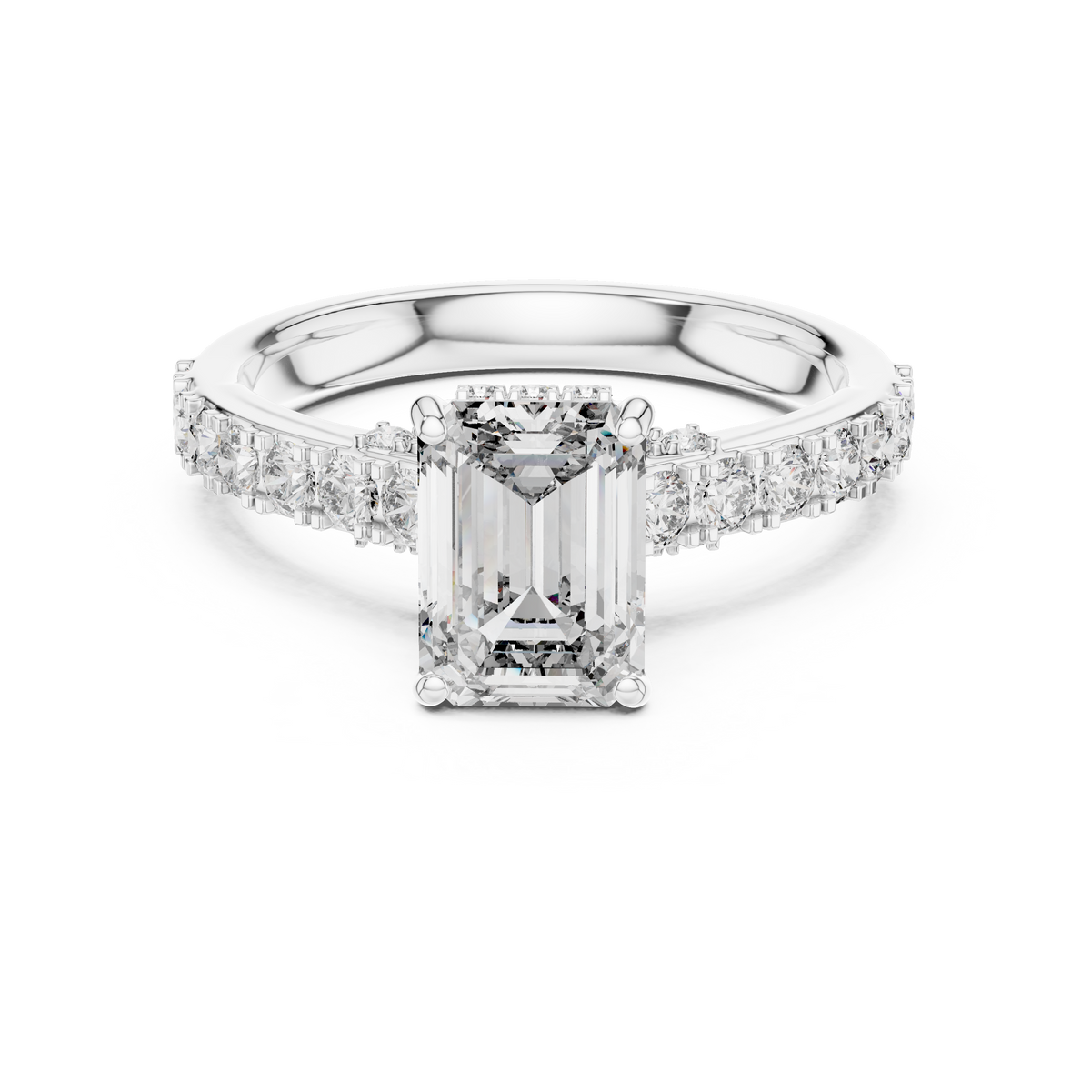 1.67 CT Emerald-Cut Engagement Ring with Pavé Accents | 925 Sterling Silver
