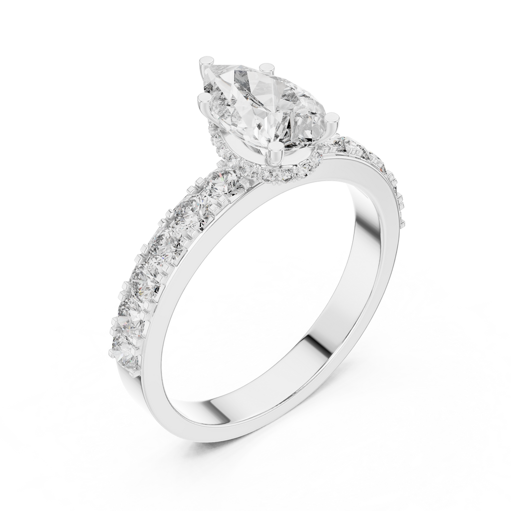 1.10 CT Pear-Cut Engagement Ring with Pavé Accents | 925 Sterling Silver