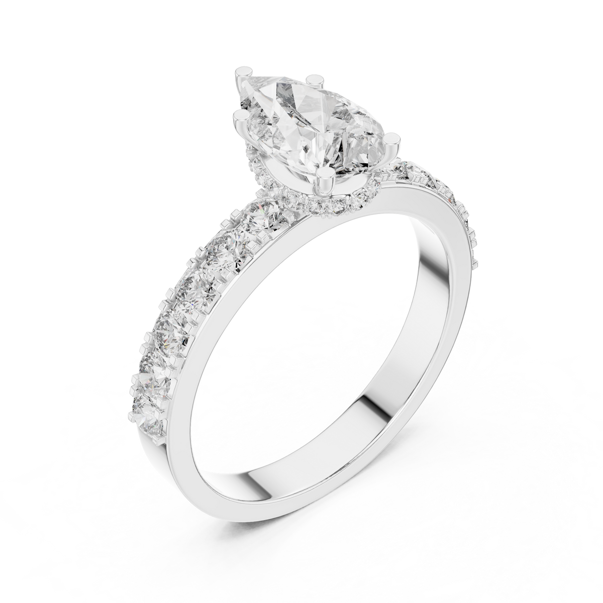 1.10 CT Pear-Cut Engagement Ring with Pavé Accents | 925 Sterling Silver