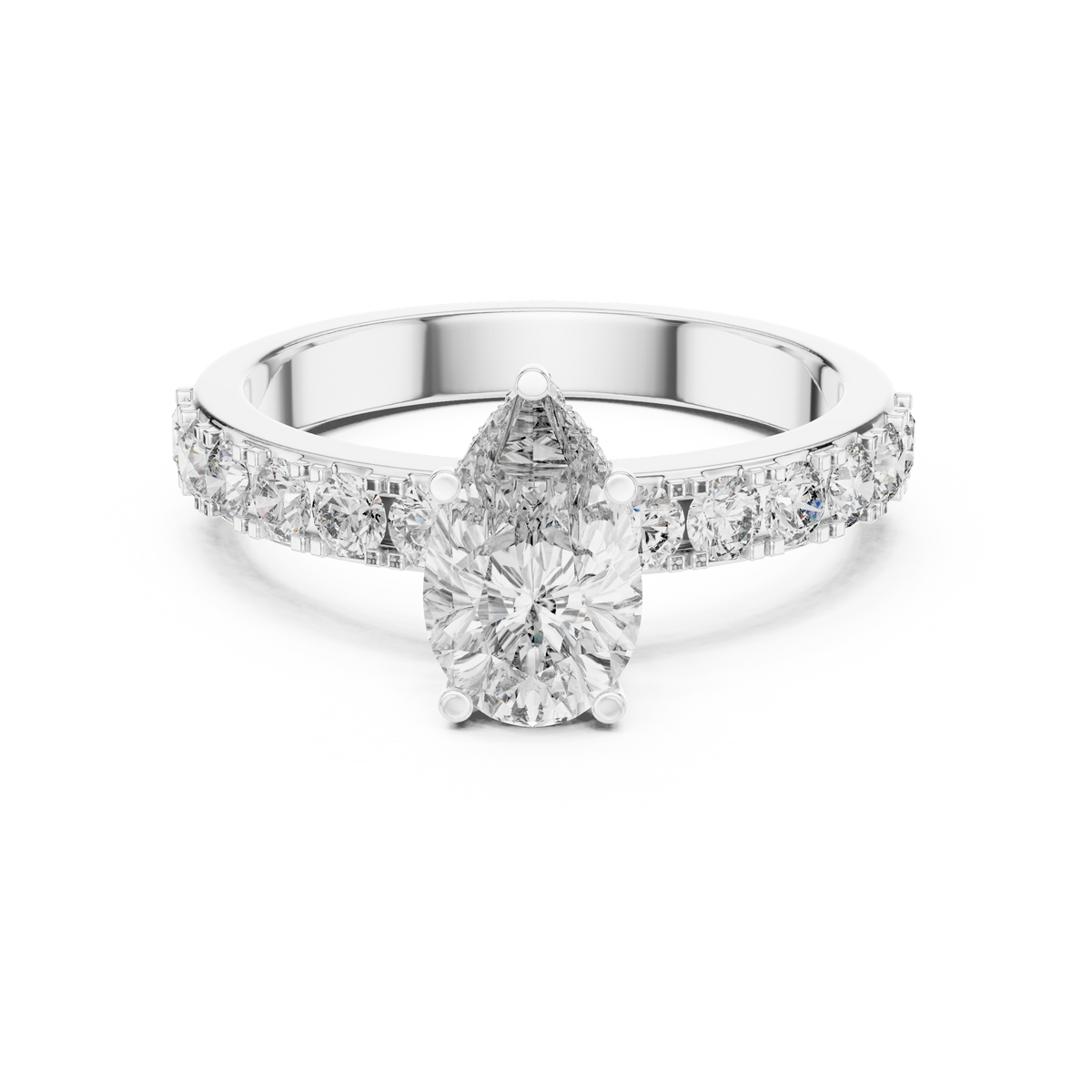 1.10 CT Pear-Cut Engagement Ring with Pavé Accents | 925 Sterling Silver
