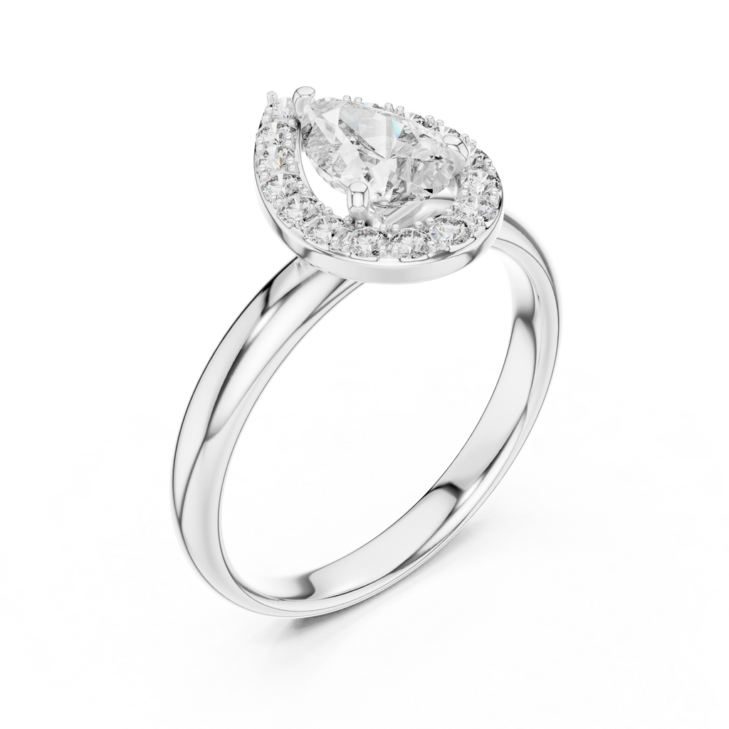 0.70 CT Pear-Cut Halo Engagement Ring | 925 Sterling Silver