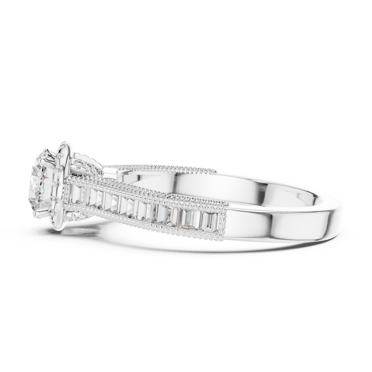 0.65 CT Round Baguette Engagement Ring | 925 Sterling Silver
