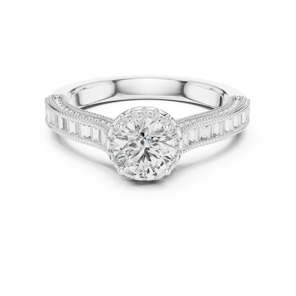 0.65 CT Round Baguette Engagement Ring | 925 Sterling Silver
