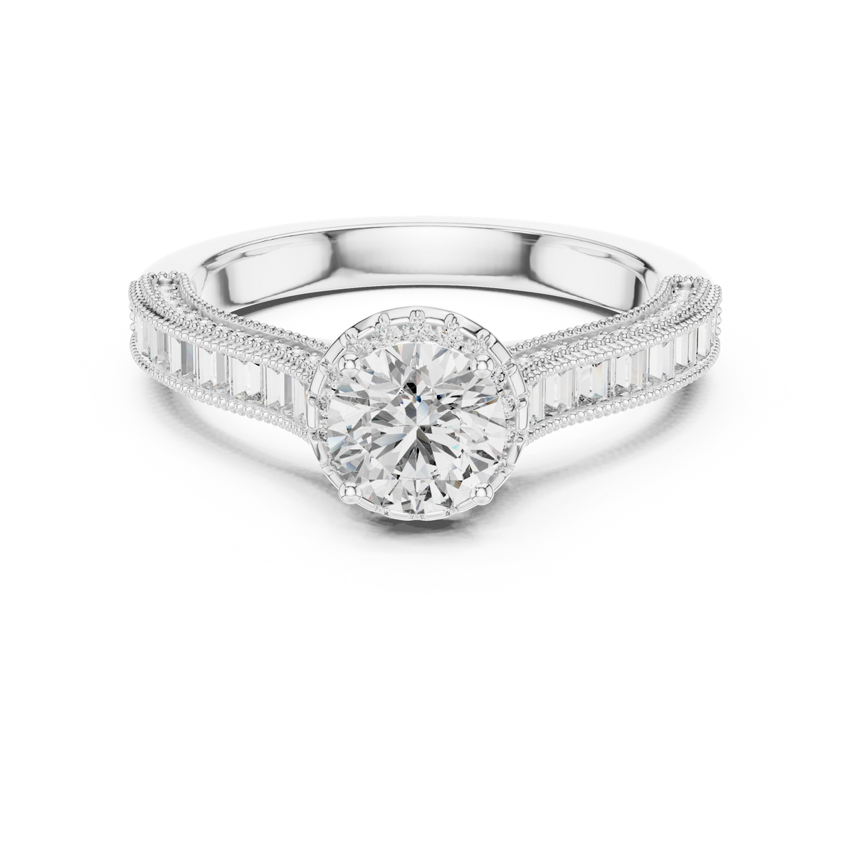 0.65 CT Round Baguette Engagement Ring | 925 Sterling Silver