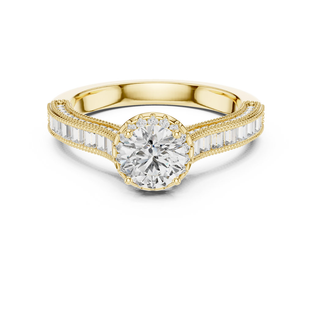 0.65 CT Round Baguette Engagement Ring | 925 Sterling Silver