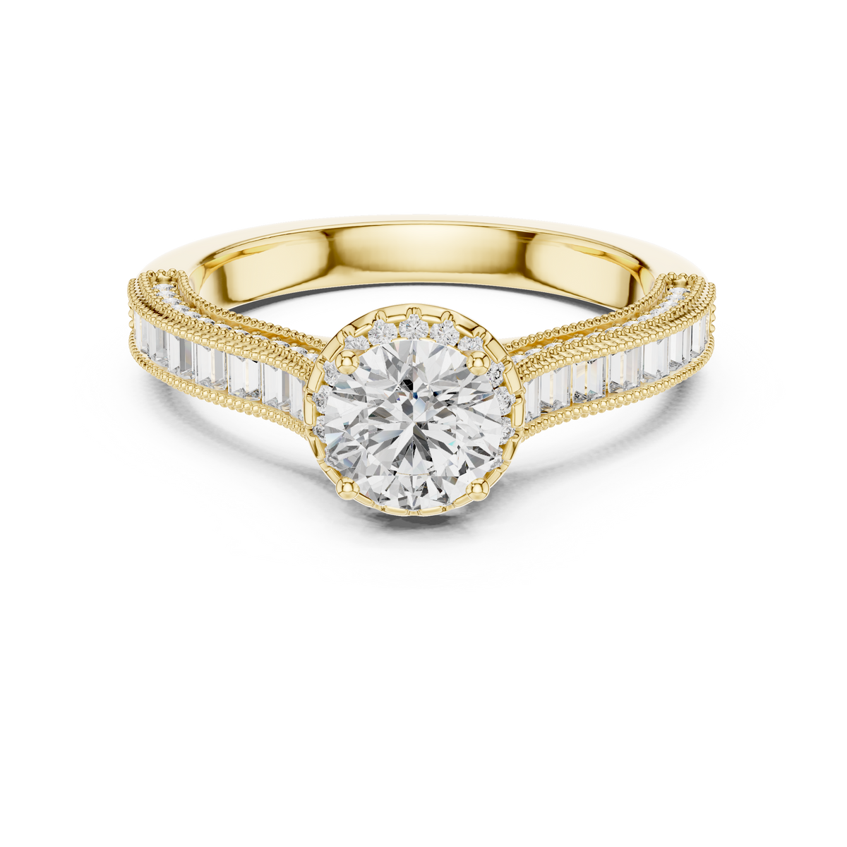0.65 CT Round Baguette Engagement Ring | 925 Sterling Silver