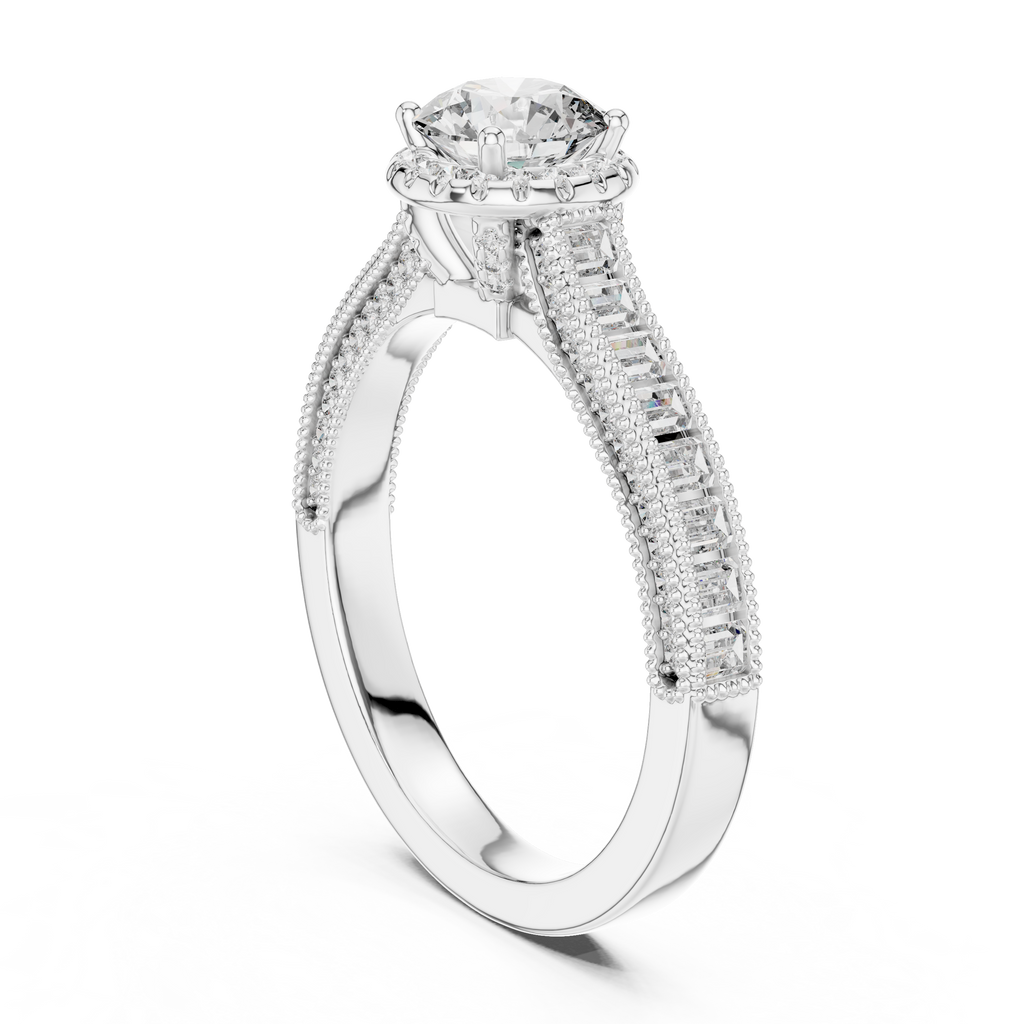 0.65 CT Round Baguette Engagement Ring | 925 Sterling Silver