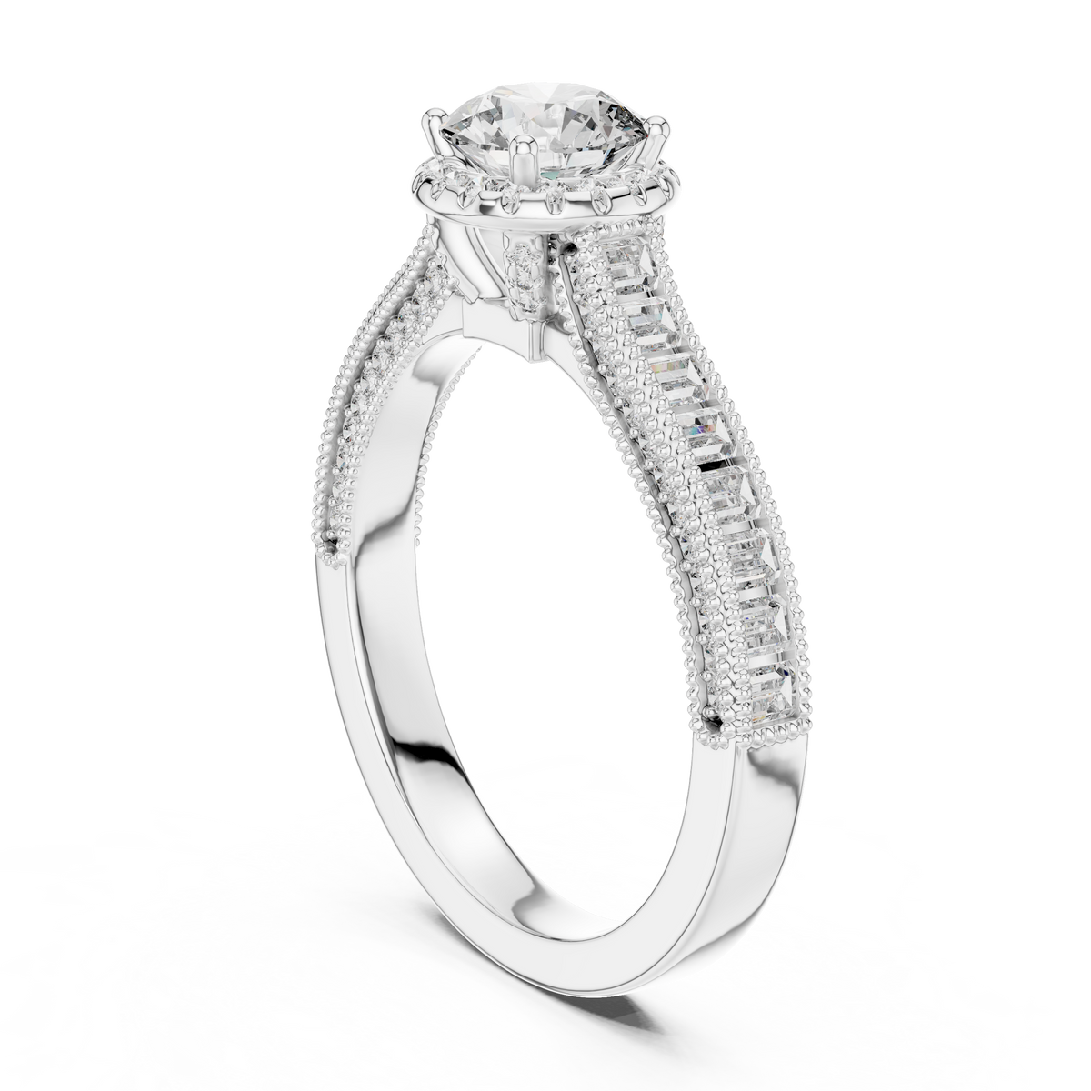 0.65 CT Round Baguette Engagement Ring | 925 Sterling Silver