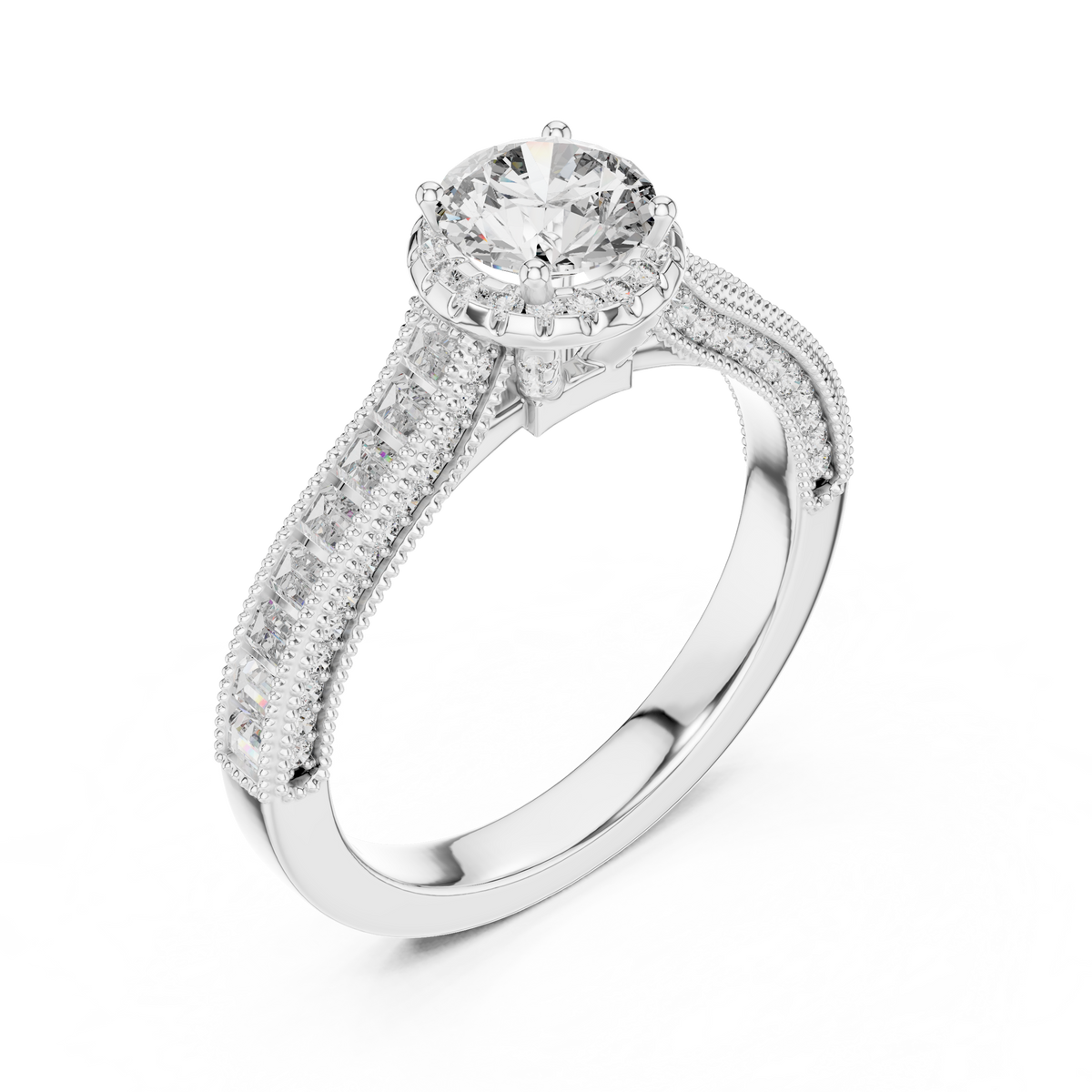 0.65 CT Round Baguette Engagement Ring | 925 Sterling Silver