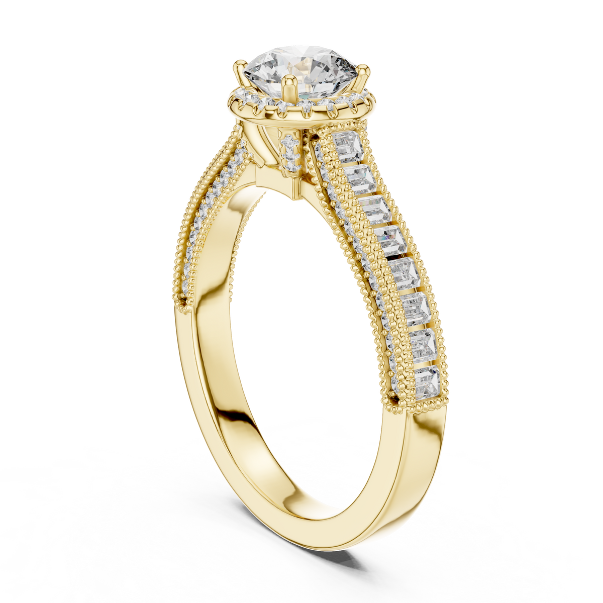 0.65 CT Round Baguette Engagement Ring | 925 Sterling Silver