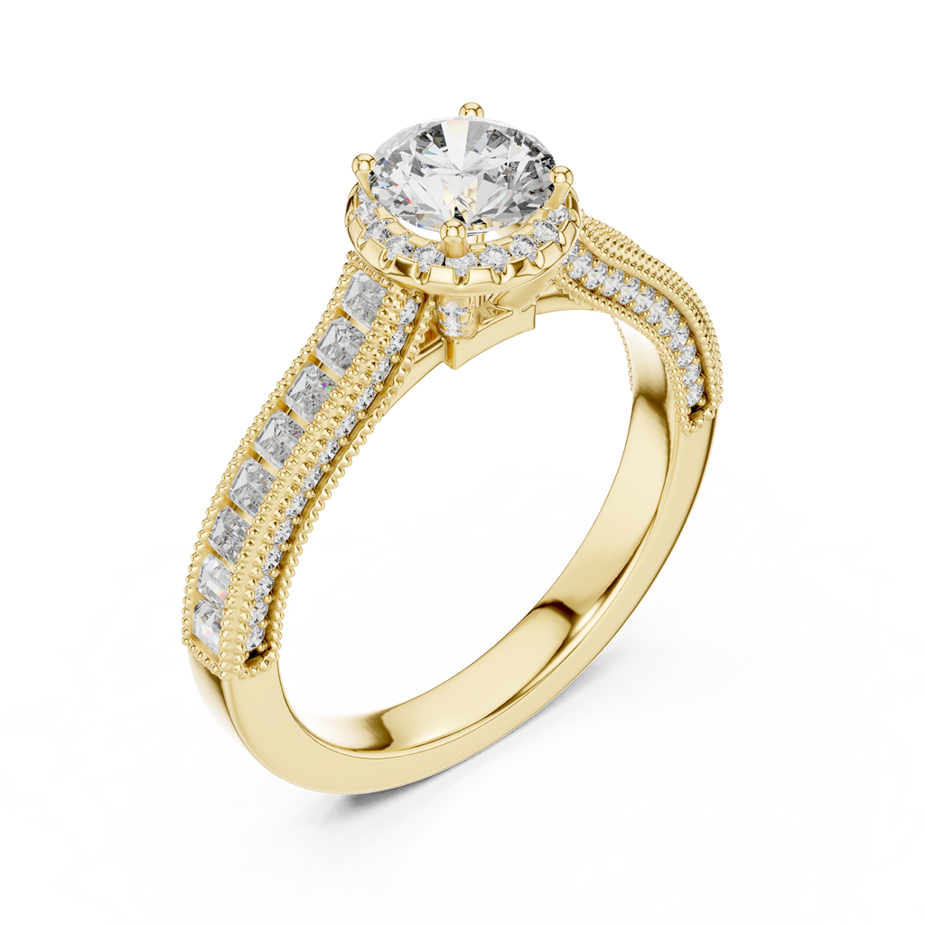 0.65 CT Round Baguette Engagement Ring | 925 Sterling Silver