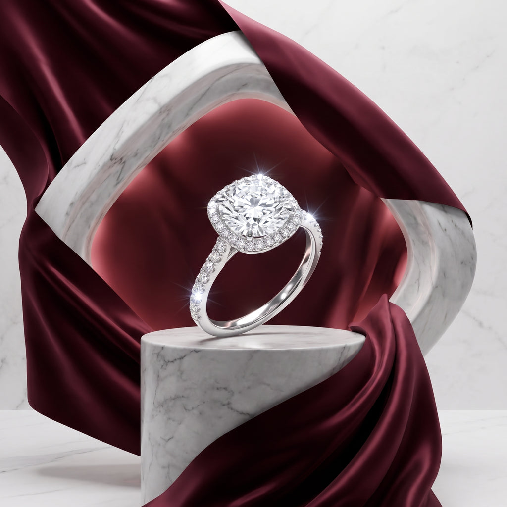 Isabella Cushion Halo Moissanite Engagement Ring