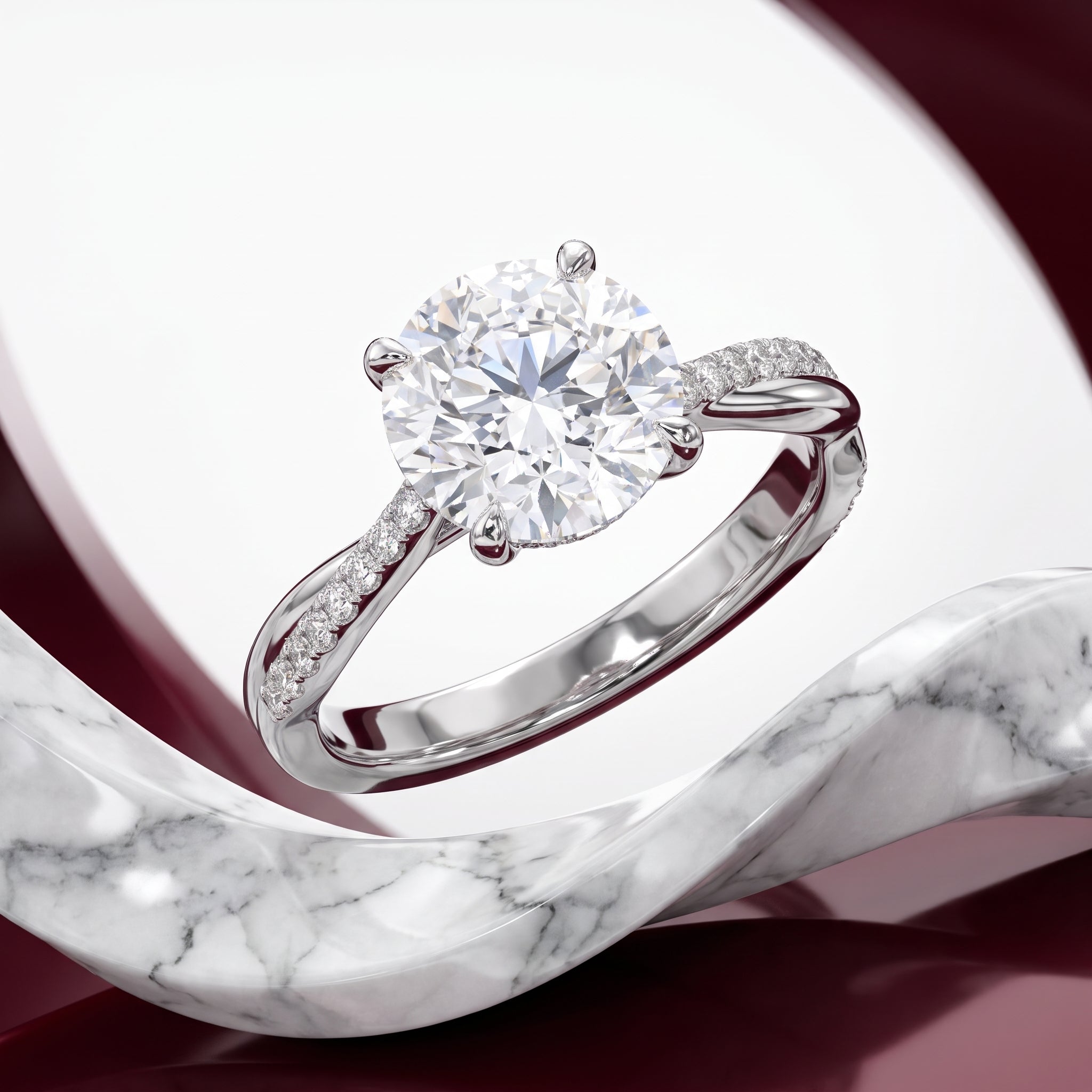 Aurielle Twisted Pavé Solitaire Moissanite Engagement Ring
