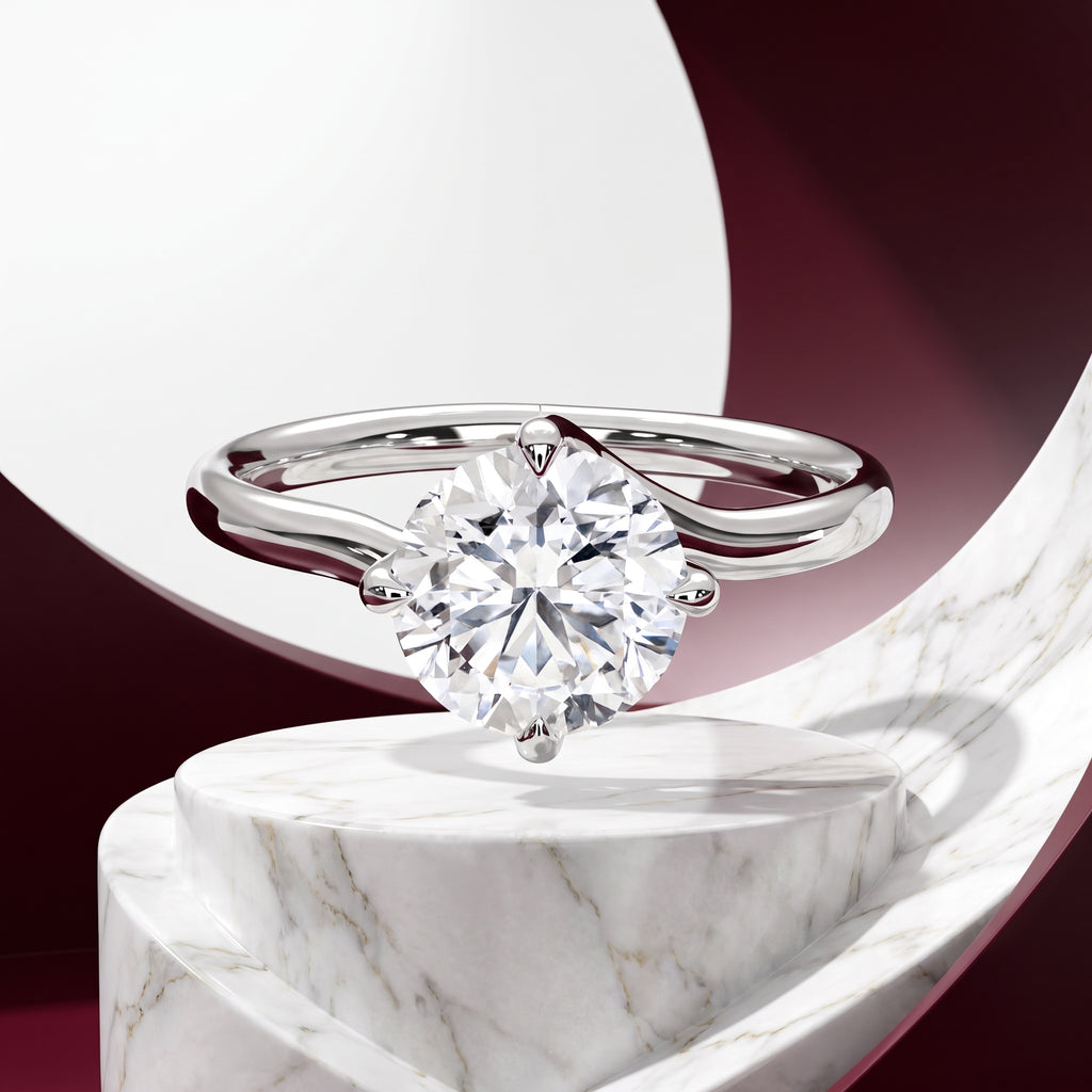 Elowen Twisted Solitaire Engagement Ring | 925 Sterling Silver & 18K White Gold Plated
