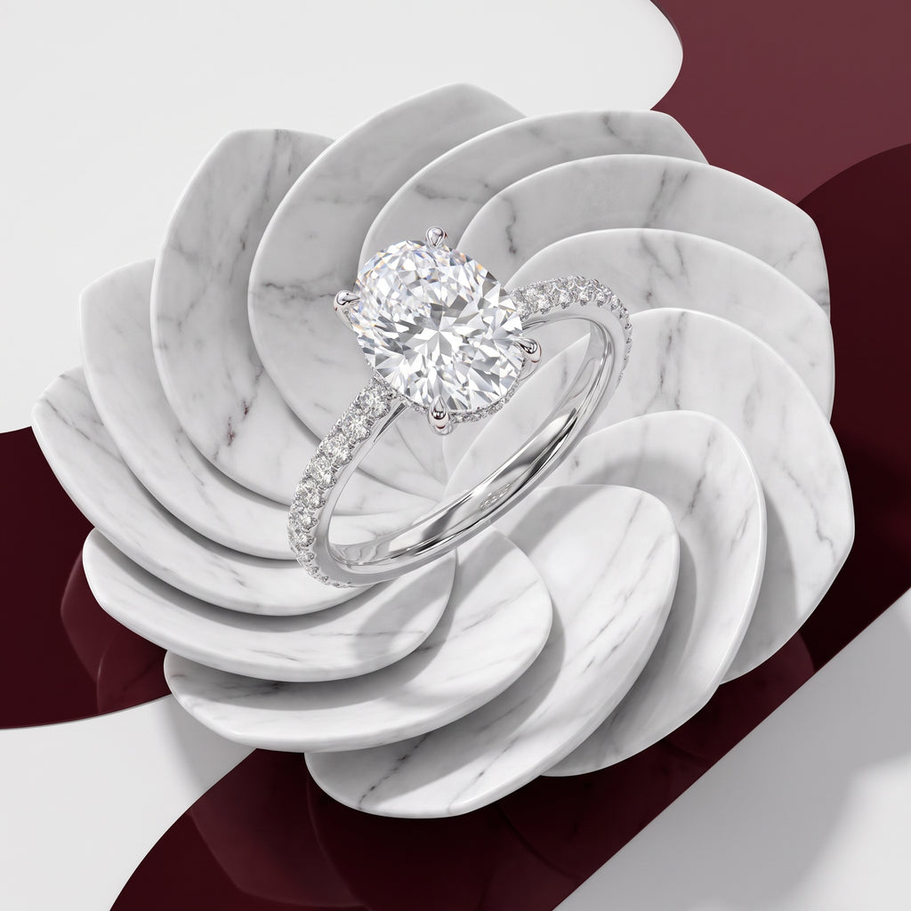 Celestia Oval Solitaire Engagement Ring | 925 Sterling Silver & 18K White Gold Plated