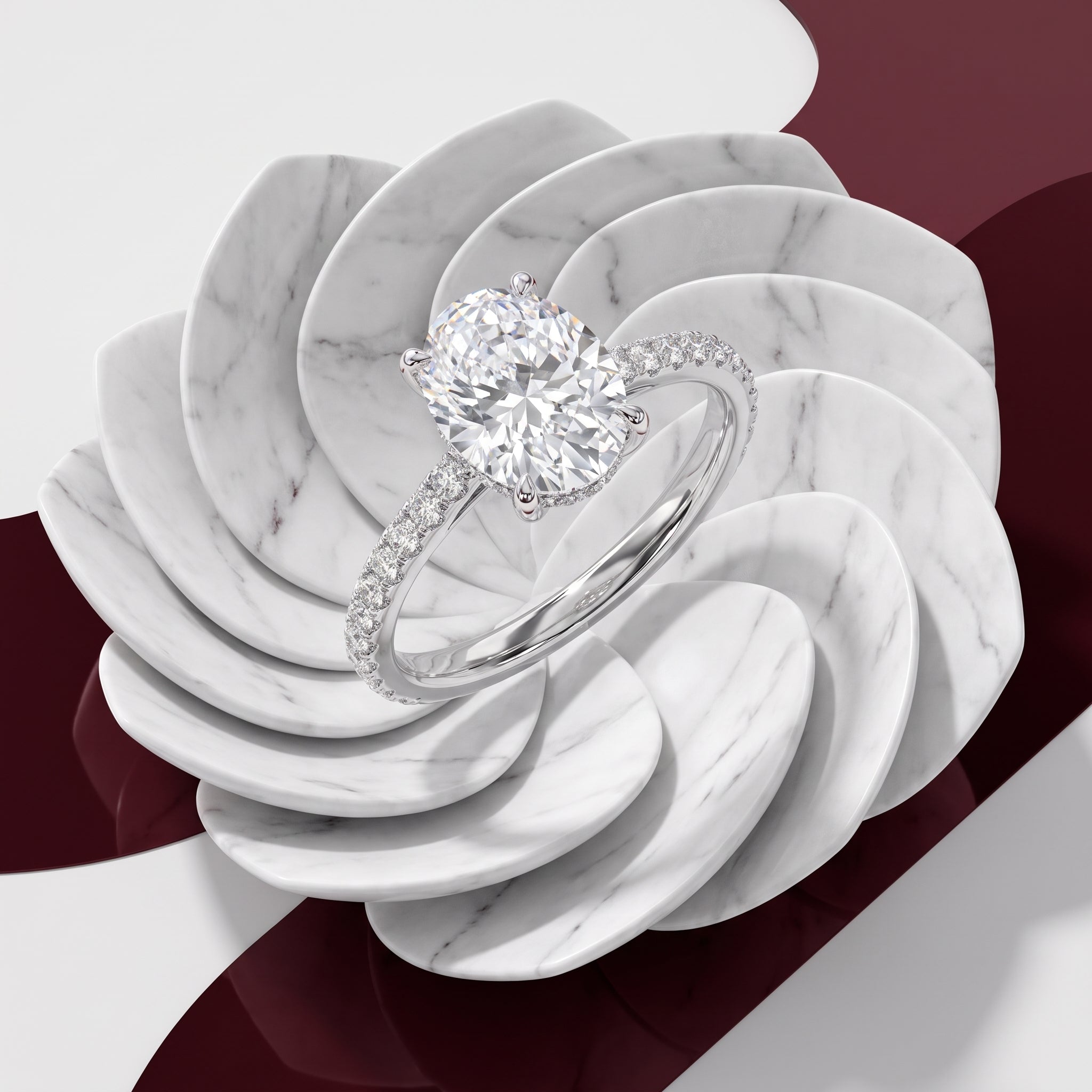 Celestia Oval Solitaire Engagement Ring | 925 Sterling Silver & 18K White Gold Plated