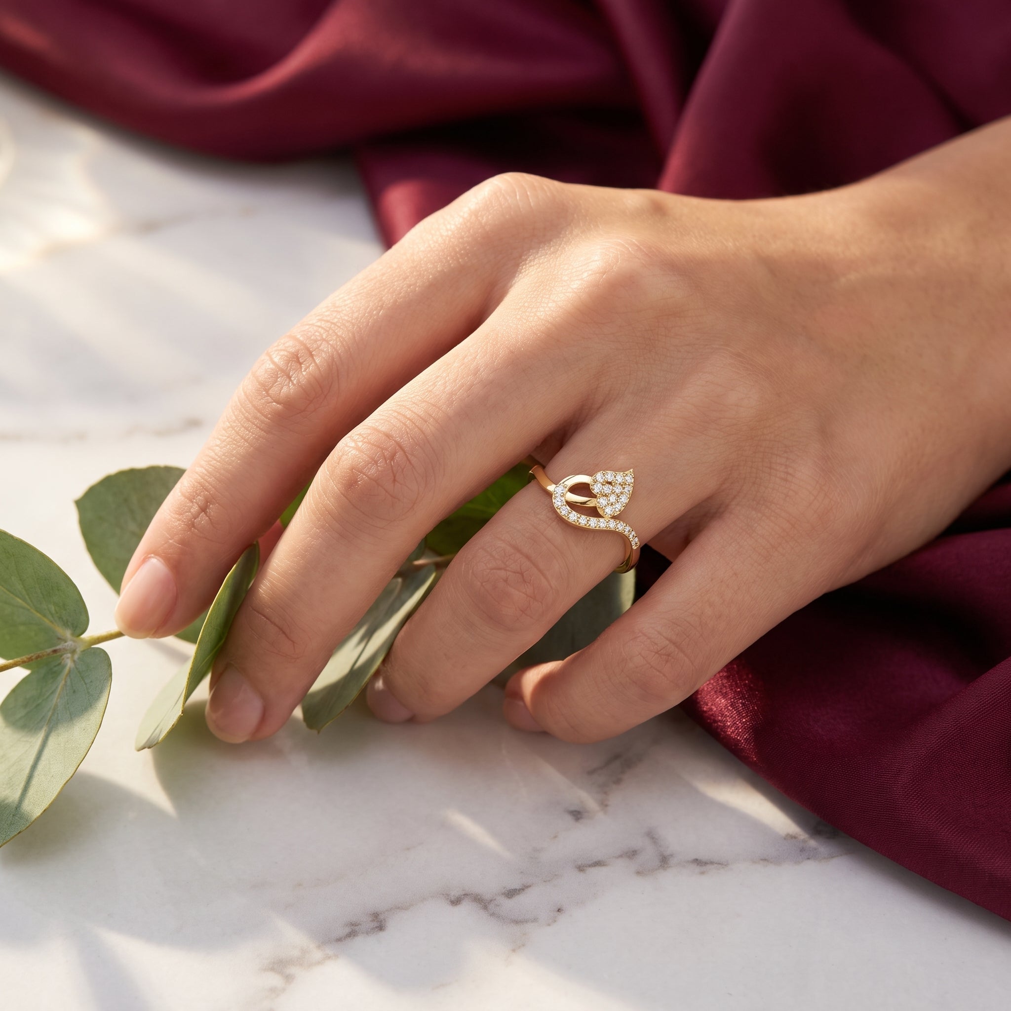 Verdelle Leaf Pavé Moissanite Ring