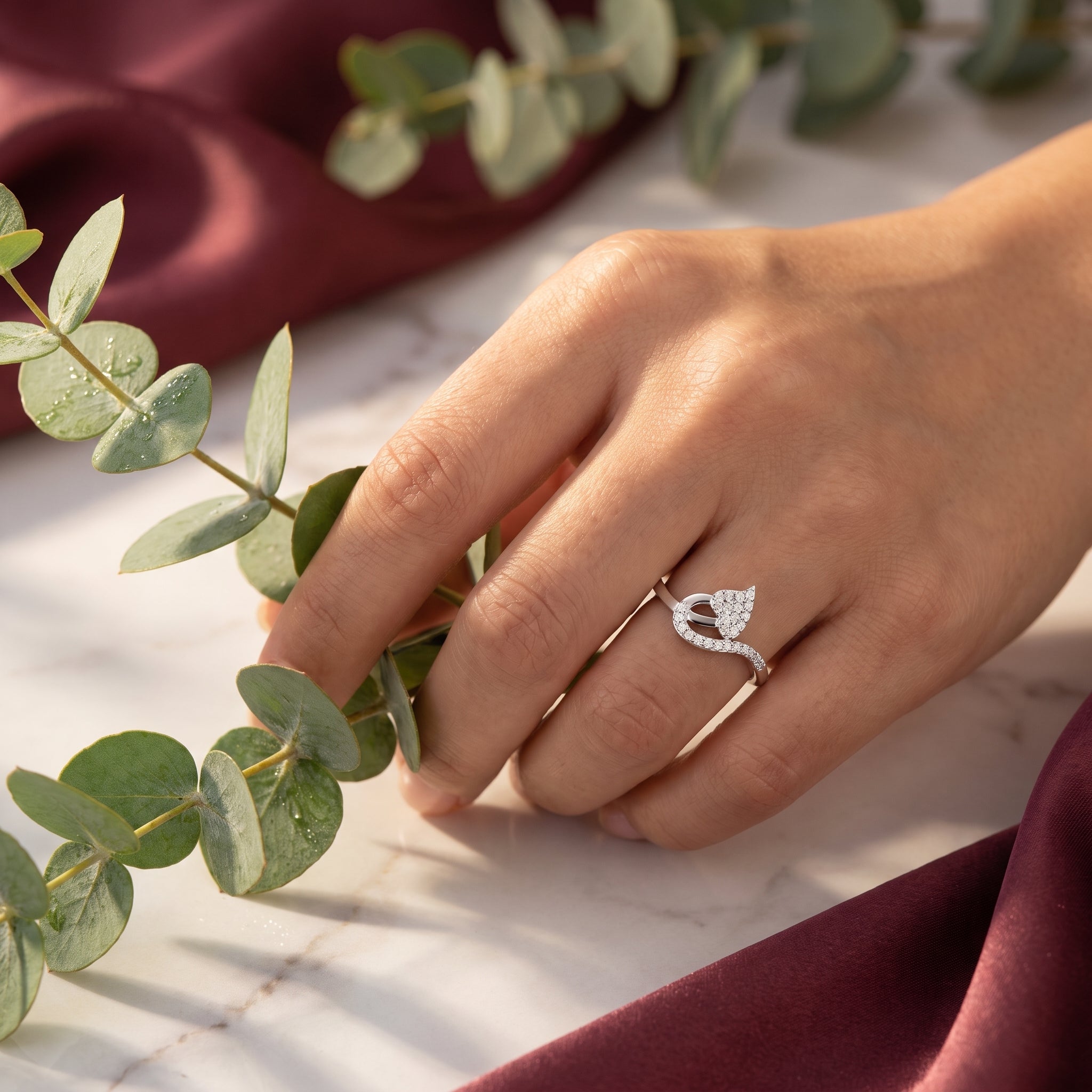 Verdelle Leaf Pavé Moissanite Ring