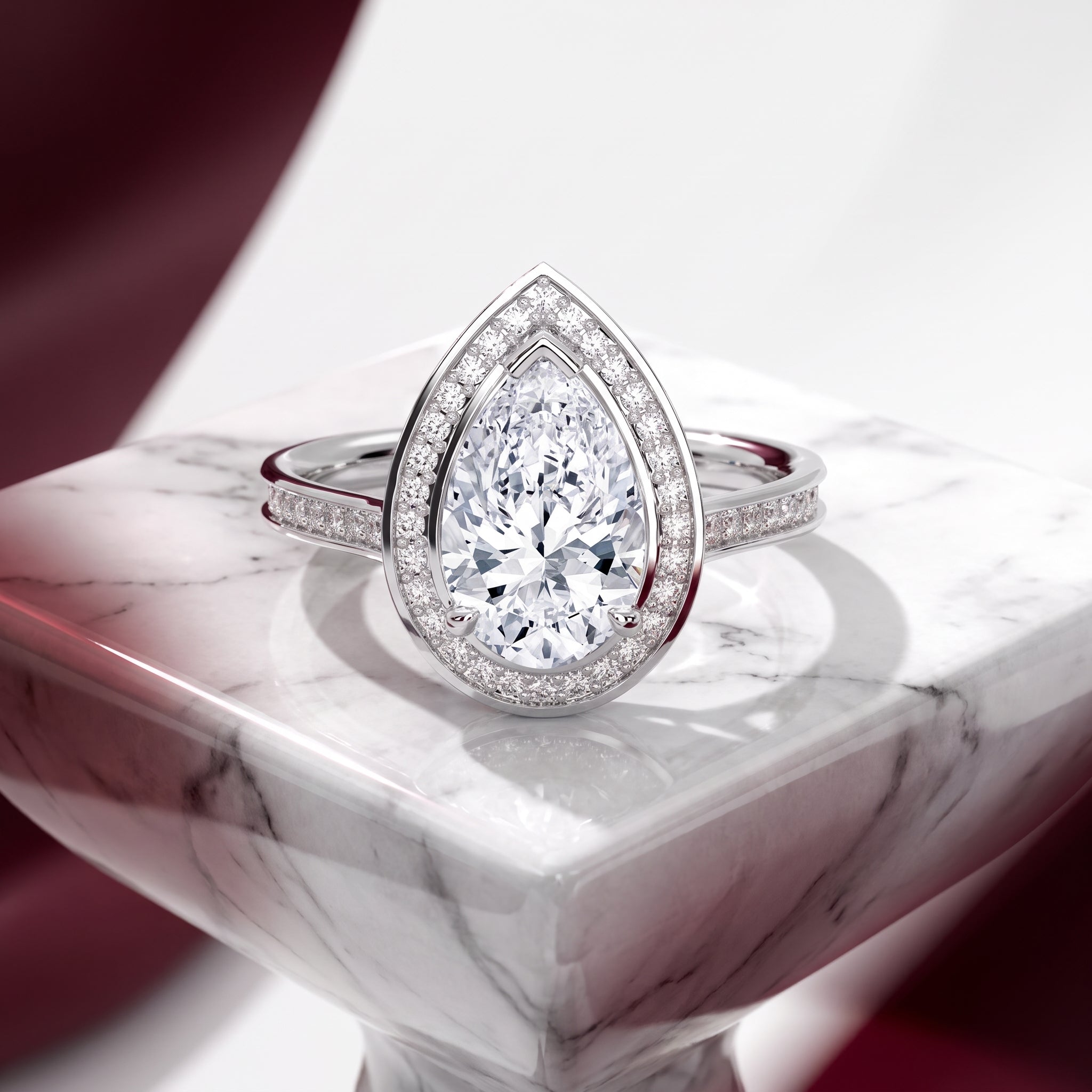Seraphina Pear Halo Moissanite Engagement Ring
