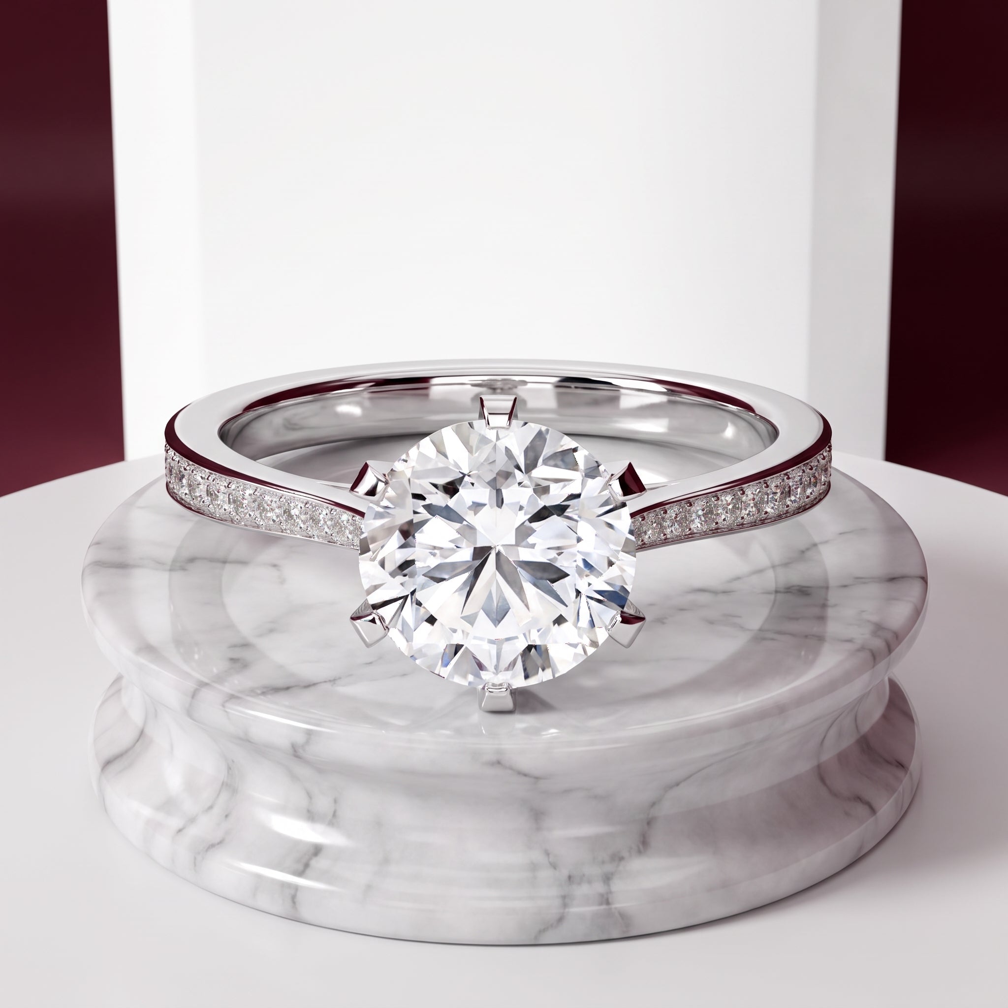 Aurora Six-Prong Pavé Solitaire Engagement Ring